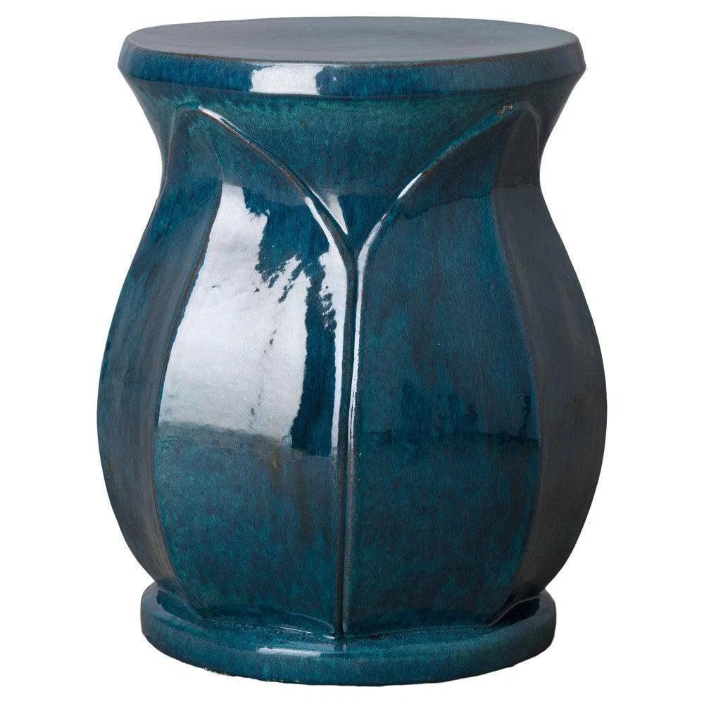 22 in. Large Lotus Ceramic Outdoor Garden Stool-Garden Stools-Emissary-Teal-LOOMLAN