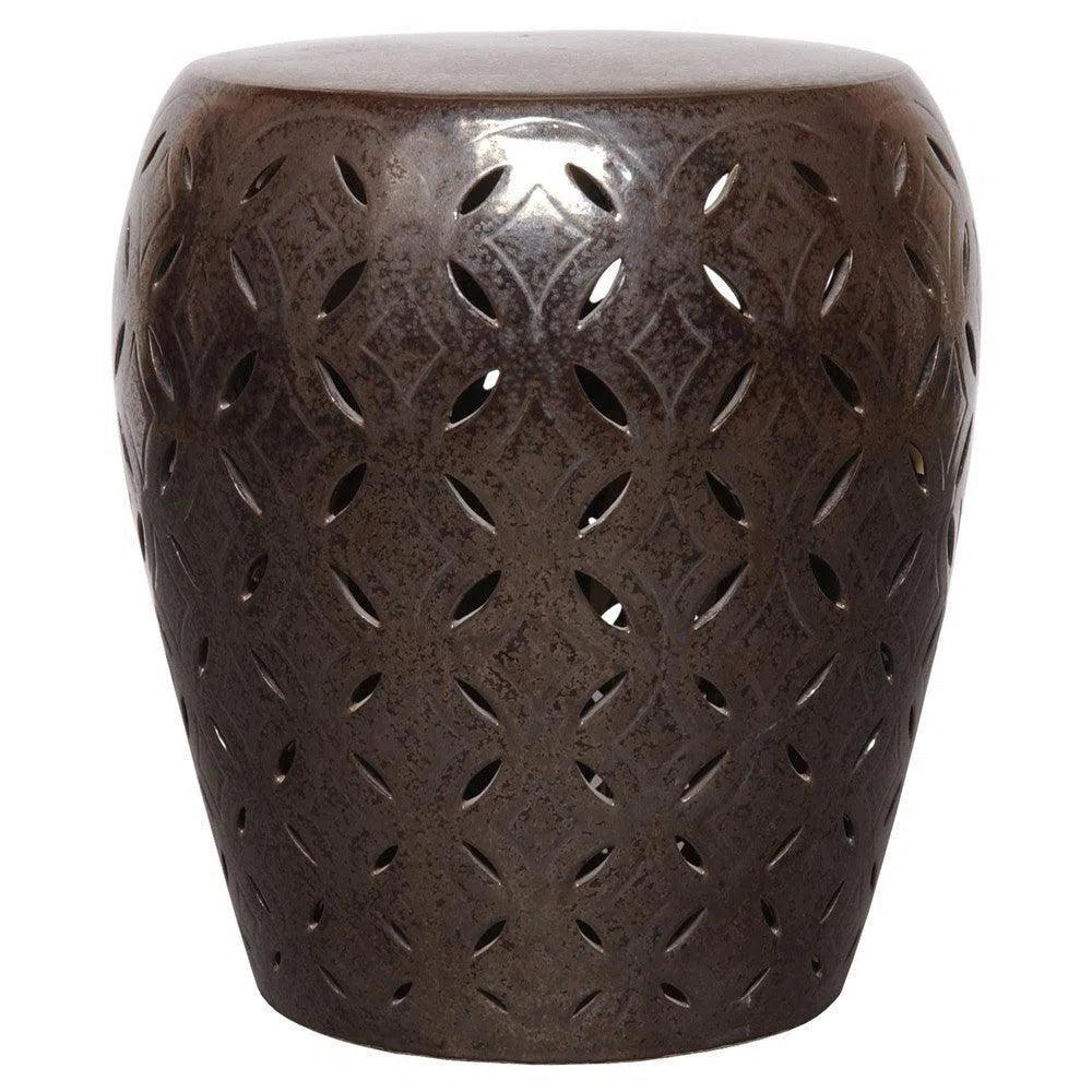 22 in. Lattice Outdoor Decorative Garden Stool-Garden Stools-Emissary-Gunmetal-LOOMLAN