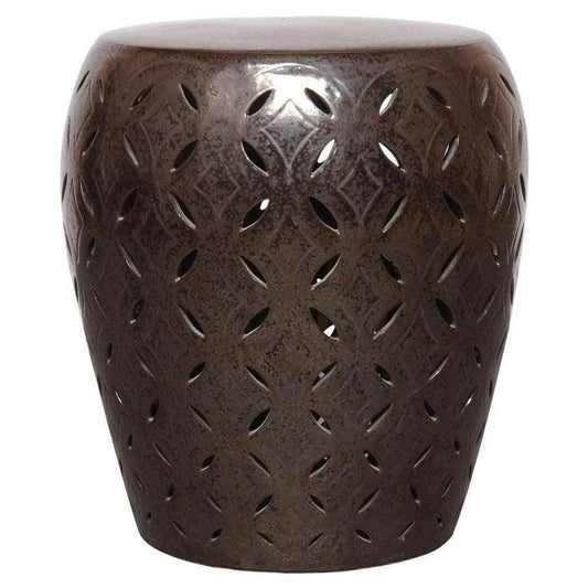 22 in. Lattice Outdoor Decorative Garden Stool-Garden Stools-Emissary-Gunmetal-LOOMLAN
