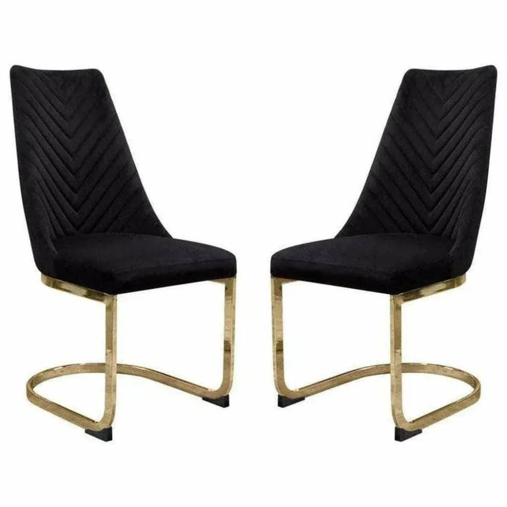 2PC Dining Chairs Black Velvet & Gold - LOOMLAN - Diamond Sofa - Dining Chairs