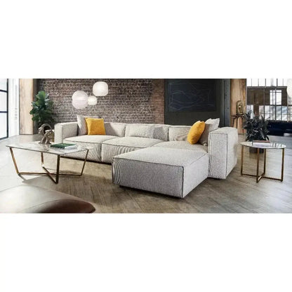 4 PC Set Beige Low Back Sectional Sofa With Ottoman-Modular Sofas-Diamond Sofa-LOOMLAN
