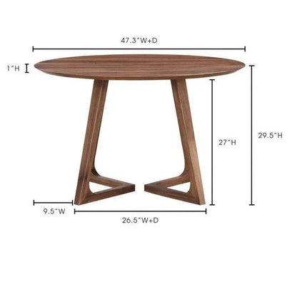 47 Inch Dining Table Round Brown Mid-Century-Dining Tables-Moe's Home-LOOMLAN