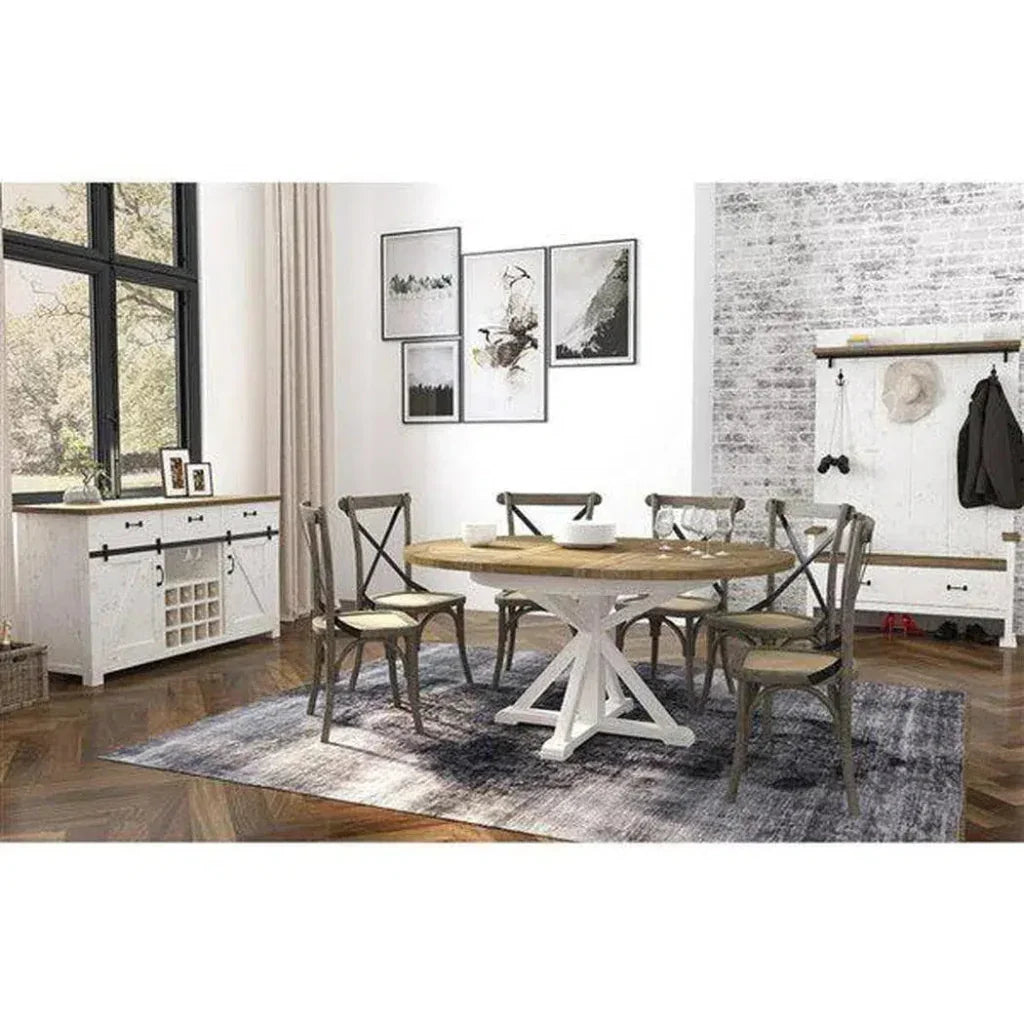 47/67 Round Extending Two-Tone Dining Table Wood-Dining Tables-LH Imports-LOOMLAN