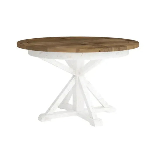 47/67 Round Extending Two-Tone Dining Table Wood-Dining Tables-LH Imports-LOOMLAN
