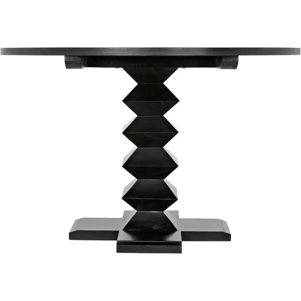 48" Zig-Zag Wood Black Round Dining Table-Dining Tables-Noir-LOOMLAN