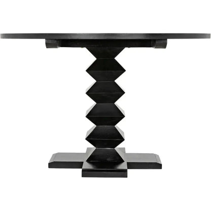 48" Zig-Zag Wood Black Round Dining Table-Dining Tables-Noir-LOOMLAN