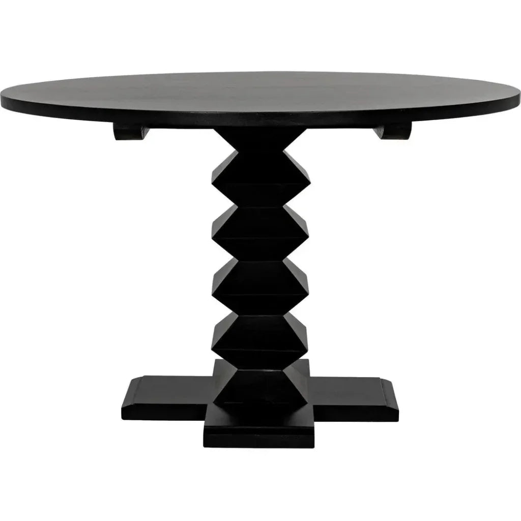 48" Zig-Zag Wood Black Round Dining Table-Dining Tables-Noir-LOOMLAN