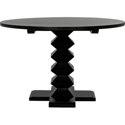 48" Zig-Zag Wood Black Round Dining Table-Dining Tables-Noir-LOOMLAN