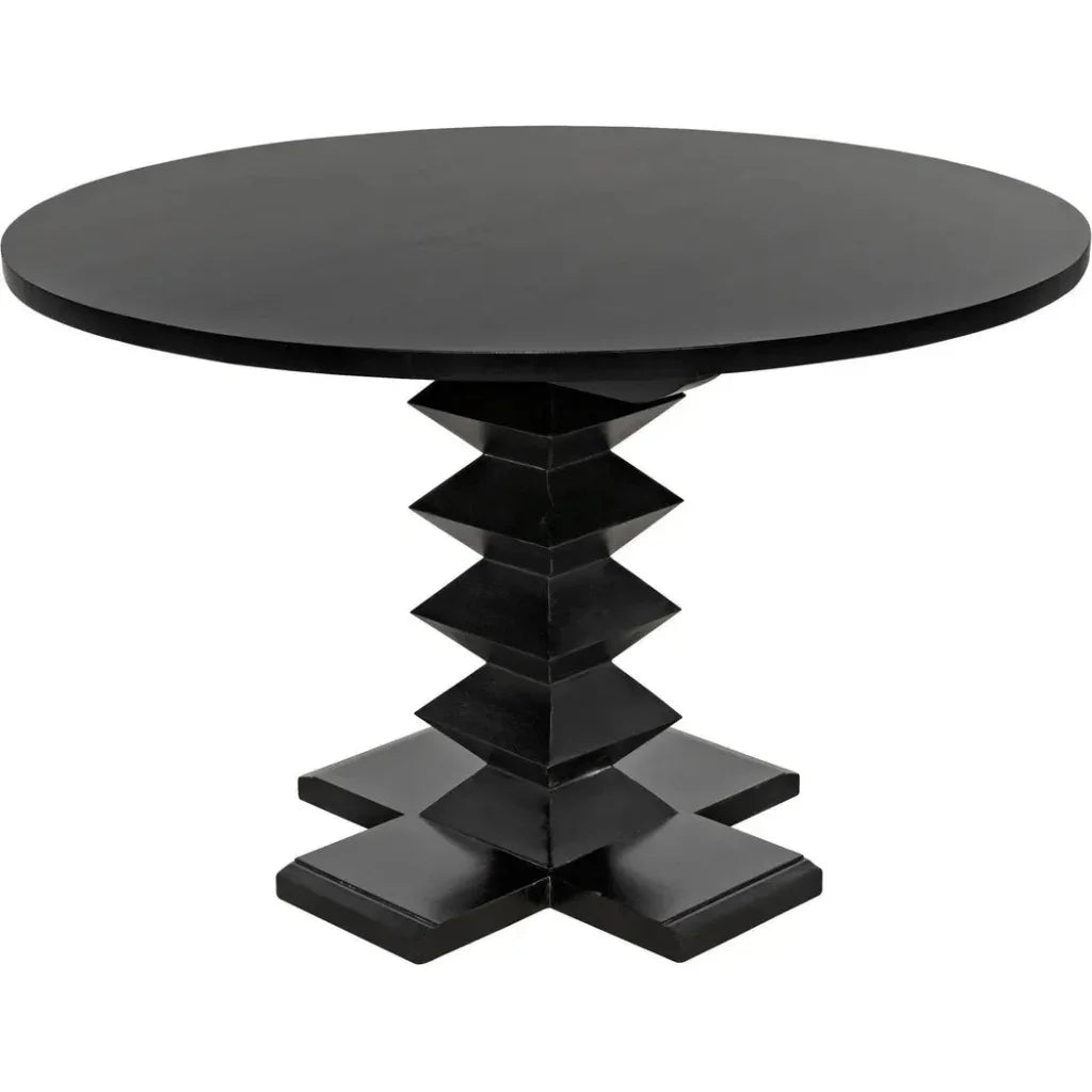 48" Zig-Zag Wood Black Round Dining Table-Dining Tables-Noir-LOOMLAN