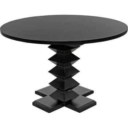 48" Zig-Zag Wood Black Round Dining Table-Dining Tables-Noir-LOOMLAN