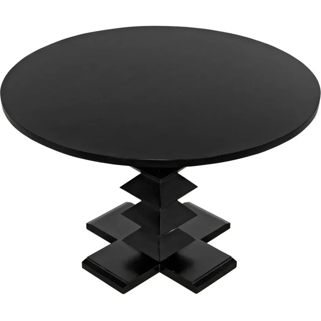 48" Zig-Zag Wood Black Round Dining Table-Dining Tables-Noir-LOOMLAN