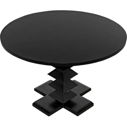 48" Zig-Zag Wood Black Round Dining Table-Dining Tables-Noir-LOOMLAN