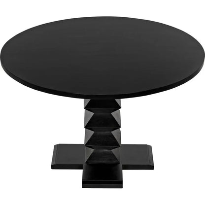 48" Zig-Zag Wood Black Round Dining Table-Dining Tables-Noir-LOOMLAN