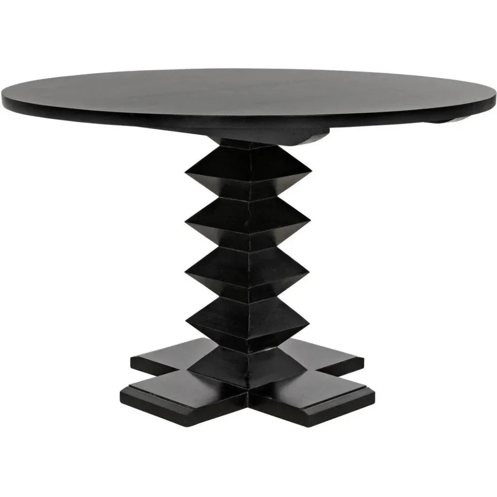 48" Zig-Zag Wood Black Round Dining Table-Dining Tables-Noir-LOOMLAN