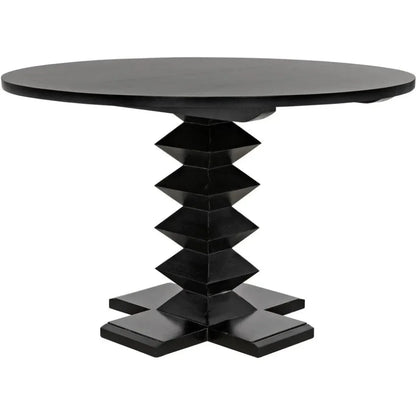 48" Zig-Zag Wood Black Round Dining Table-Dining Tables-Noir-LOOMLAN