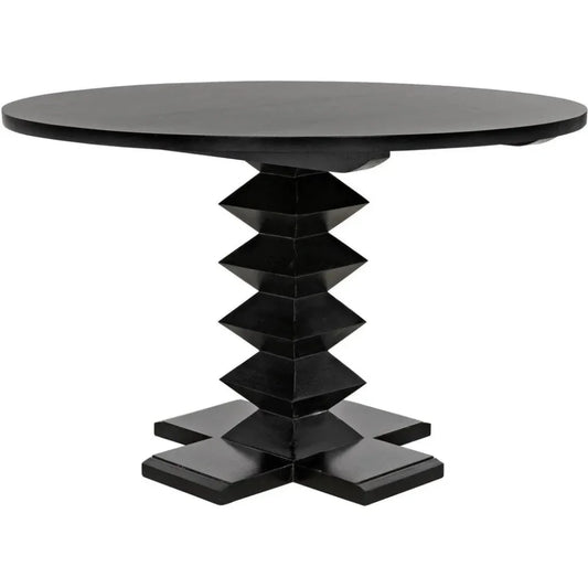 48" Zig-Zag Wood Black Round Dining Table-Dining Tables-Noir-LOOMLAN