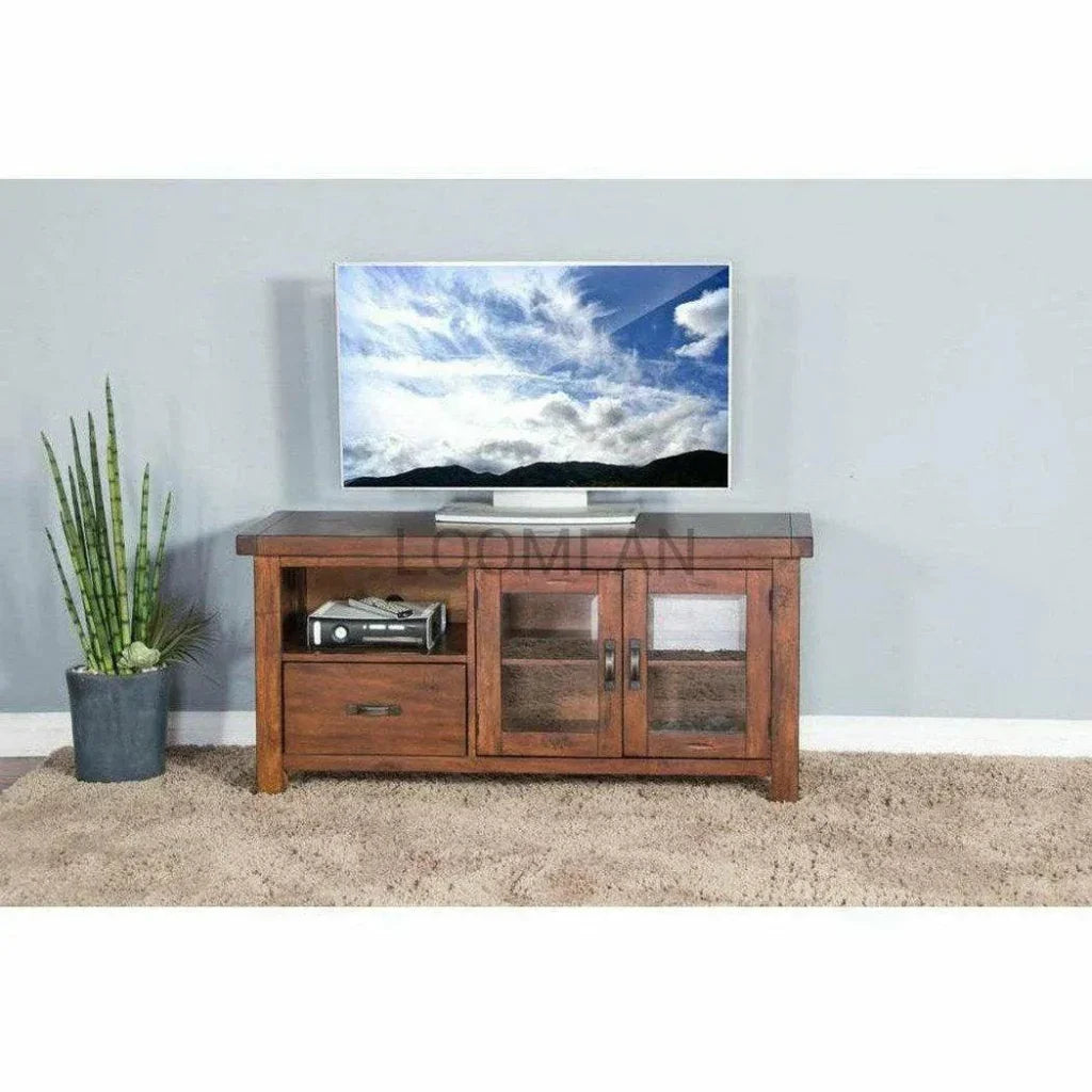 54" TV Stand Glass Doors Storage Drawers - LOOMLAN - Sunny D - TV Stands & Media Centers