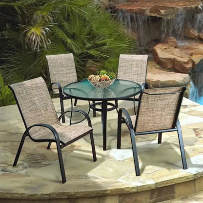 5PC Outdoor Round Dining Table Set Stacking Chairs-Outdoor Dining Sets-LOOMLAN-LOOMLAN