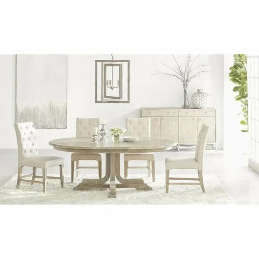 60-77" Round to Oval Extendable Dining Table Solid Wood-Dining Tables-Essentials For Living-LOOMLAN