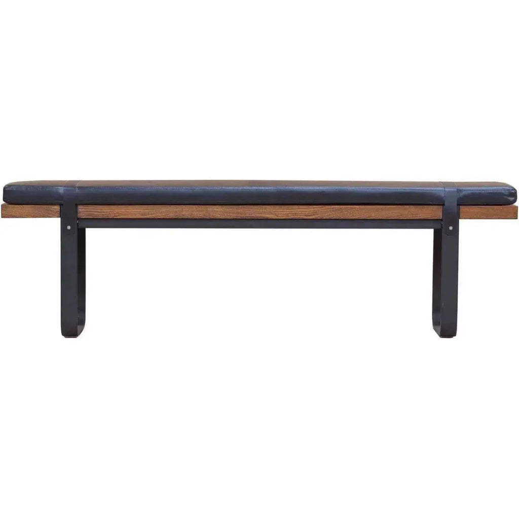 61" Black Leather Padded Seat Bench for Dining Room - LOOMLAN - LH Imports - Dining Benches