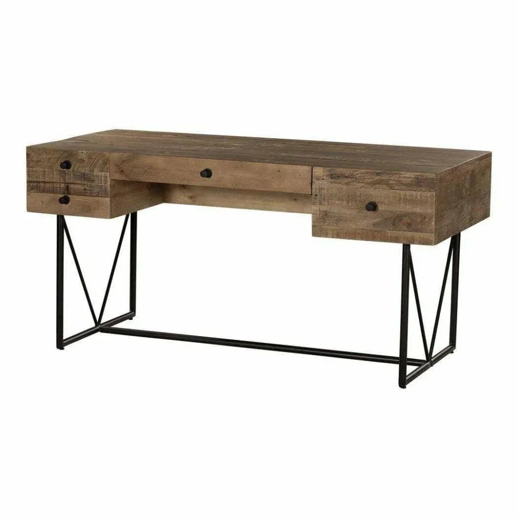 63 Inch Desk Natural Rustic-Home Office Desks-Moe's Home-LOOMLAN