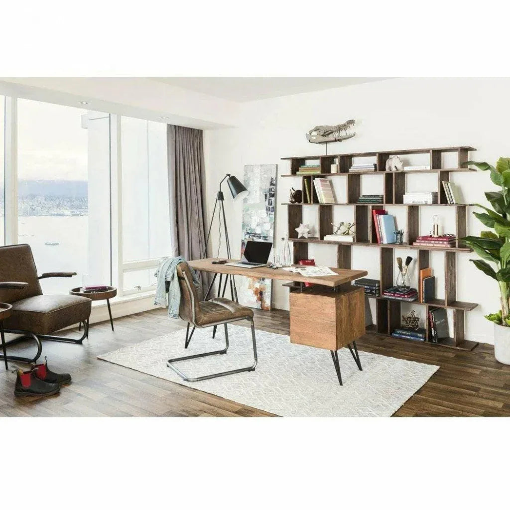 64 Inch Desk Brown Industrial-Home Office Desks-Moe's Home-LOOMLAN