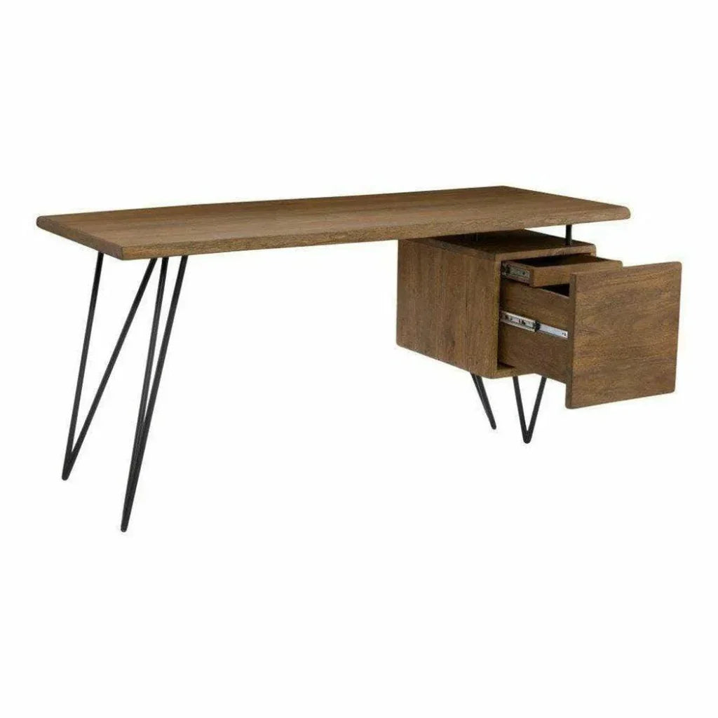 64 Inch Desk Brown Industrial-Home Office Desks-Moe's Home-LOOMLAN