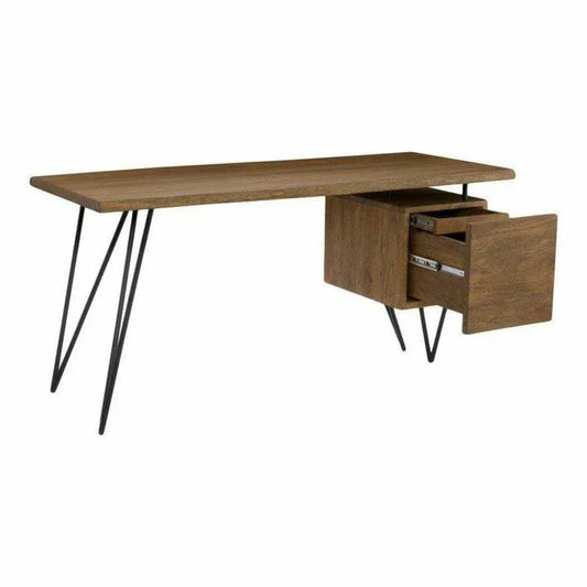 64 Inch Desk Brown Industrial-Home Office Desks-Moe's Home-LOOMLAN