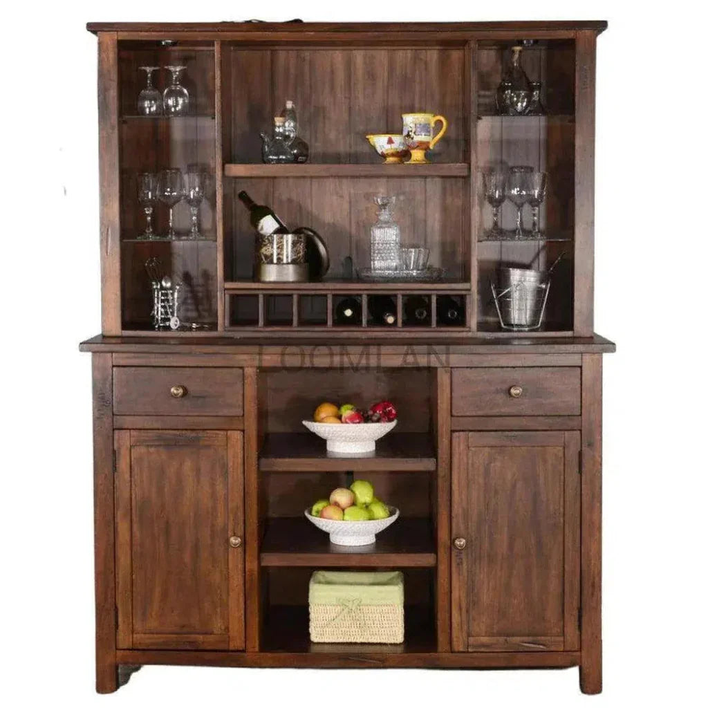 64x80 Wood Buffet Hutch Home Bar Serving Station - LOOMLAN - Sunny D - Buffets & Curios