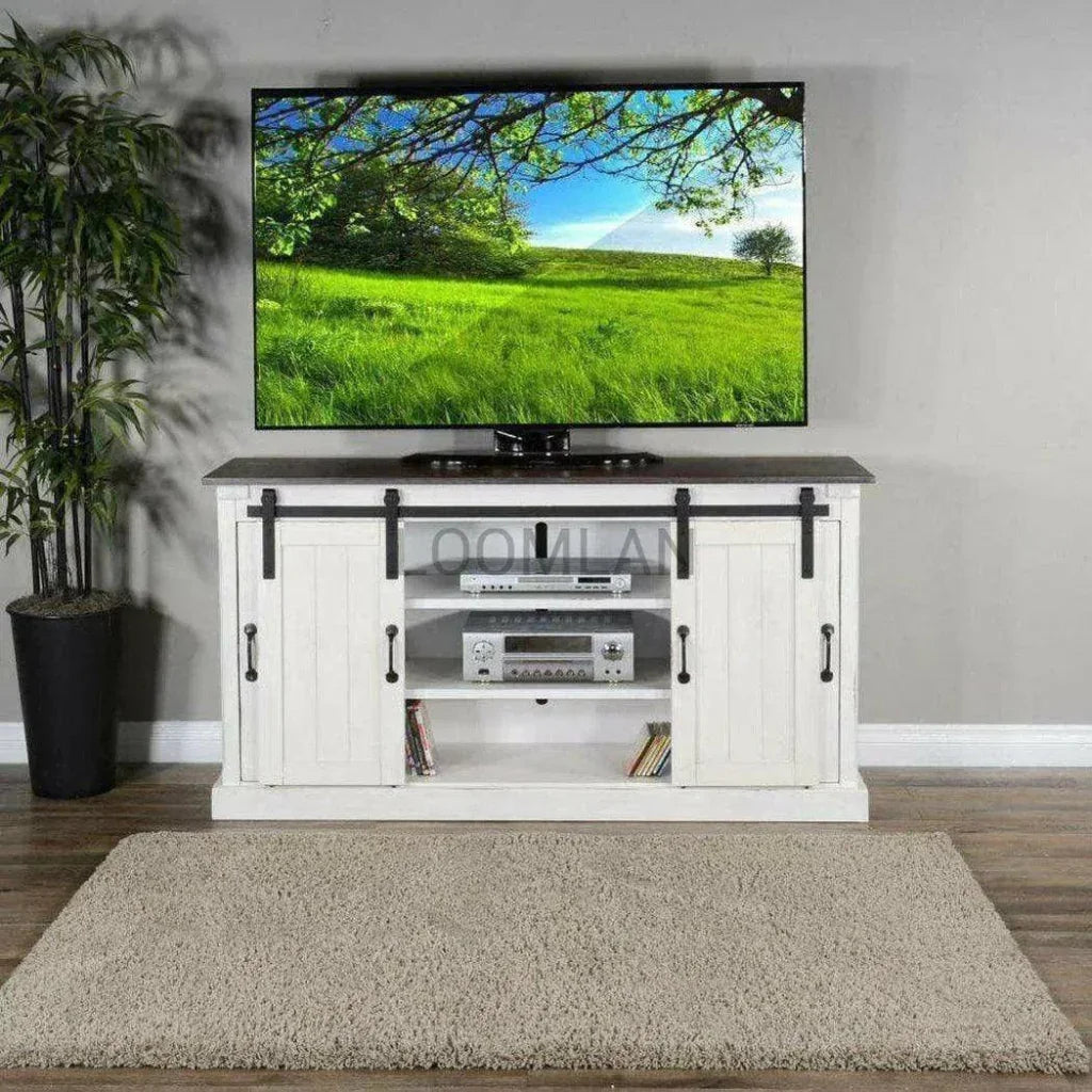65" White TV Stand Credenza Sliding Doors - LOOMLAN - Sunny D - TV Stands & Media Centers