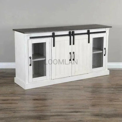 65" White TV Stand Credenza Sliding Doors - LOOMLAN - Sunny D - TV Stands & Media Centers