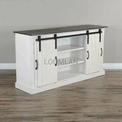 65" White TV Stand Credenza Sliding Doors - LOOMLAN - Sunny D - TV Stands & Media Centers