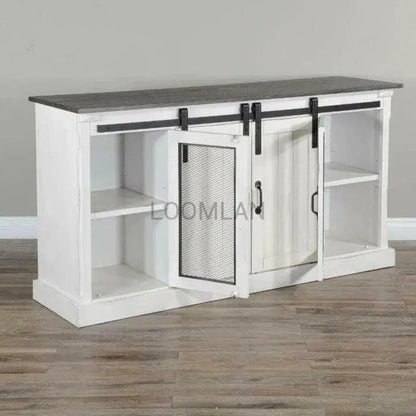 65" White TV Stand Credenza Sliding Doors - LOOMLAN - Sunny D - TV Stands & Media Centers