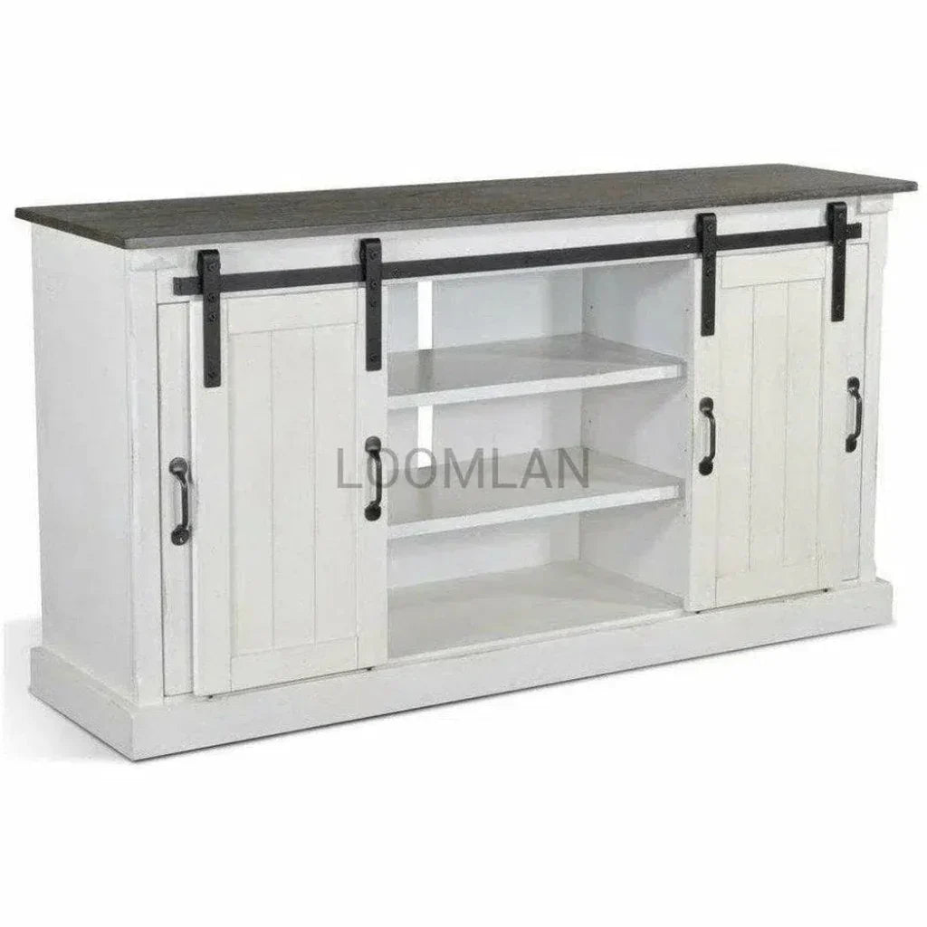 65" White TV Stand Credenza Sliding Doors - LOOMLAN - Sunny D - TV Stands & Media Centers