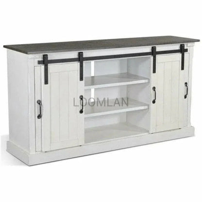 65" White TV Stand Credenza Sliding Doors - LOOMLAN - Sunny D - TV Stands & Media Centers