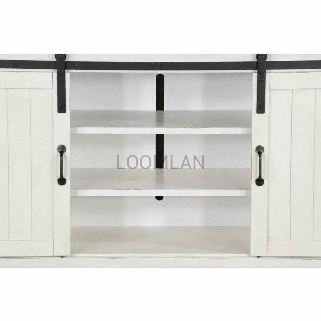 65" White TV Stand Credenza Sliding Doors - LOOMLAN - Sunny D - TV Stands & Media Centers