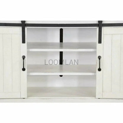 65" White TV Stand Credenza Sliding Doors - LOOMLAN - Sunny D - TV Stands & Media Centers