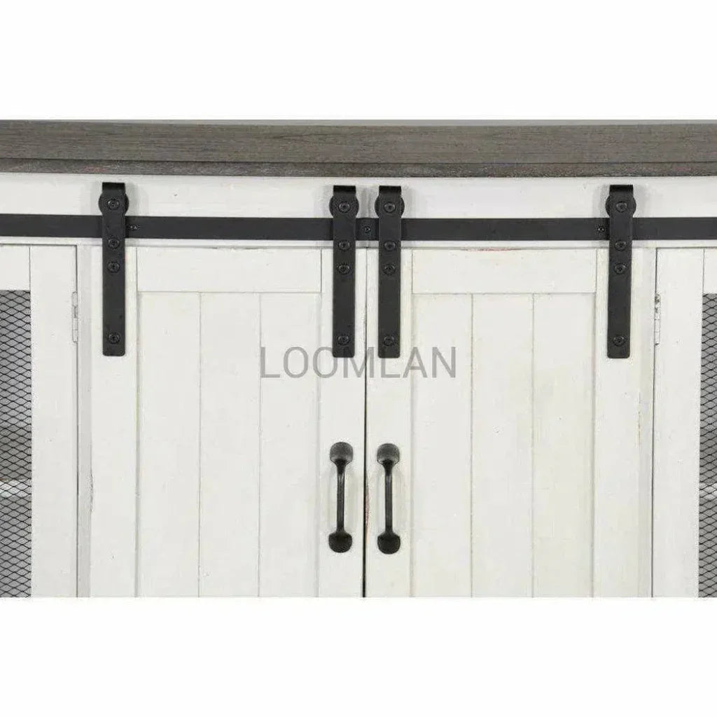 65" White TV Stand Credenza Sliding Doors - LOOMLAN - Sunny D - TV Stands & Media Centers
