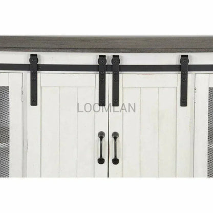 65" White TV Stand Credenza Sliding Doors - LOOMLAN - Sunny D - TV Stands & Media Centers
