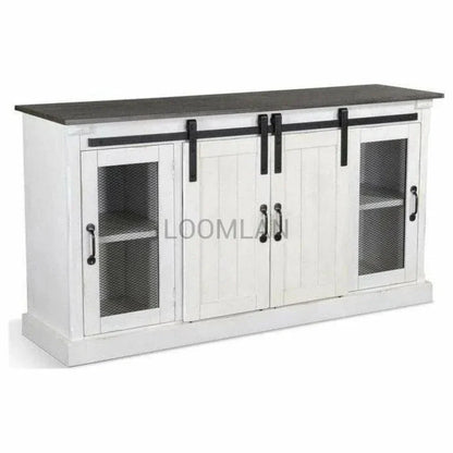 65" White TV Stand Credenza Sliding Doors - LOOMLAN - Sunny D - TV Stands & Media Centers