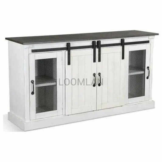 65" White TV Stand Credenza Sliding Doors - LOOMLAN - Sunny D - TV Stands & Media Centers