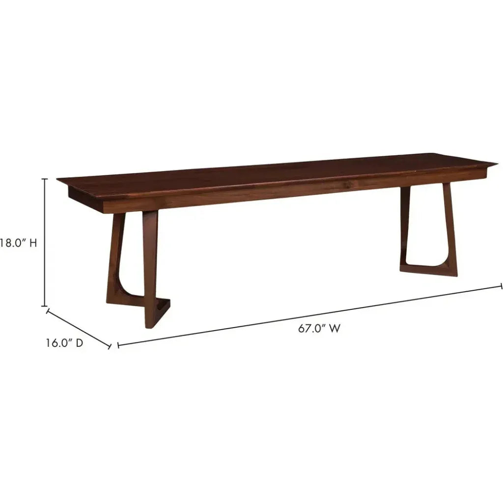 67 Inch Bench Walnut Brown Mid - Century - LOOMLAN - Moe's Home - Dining Benches