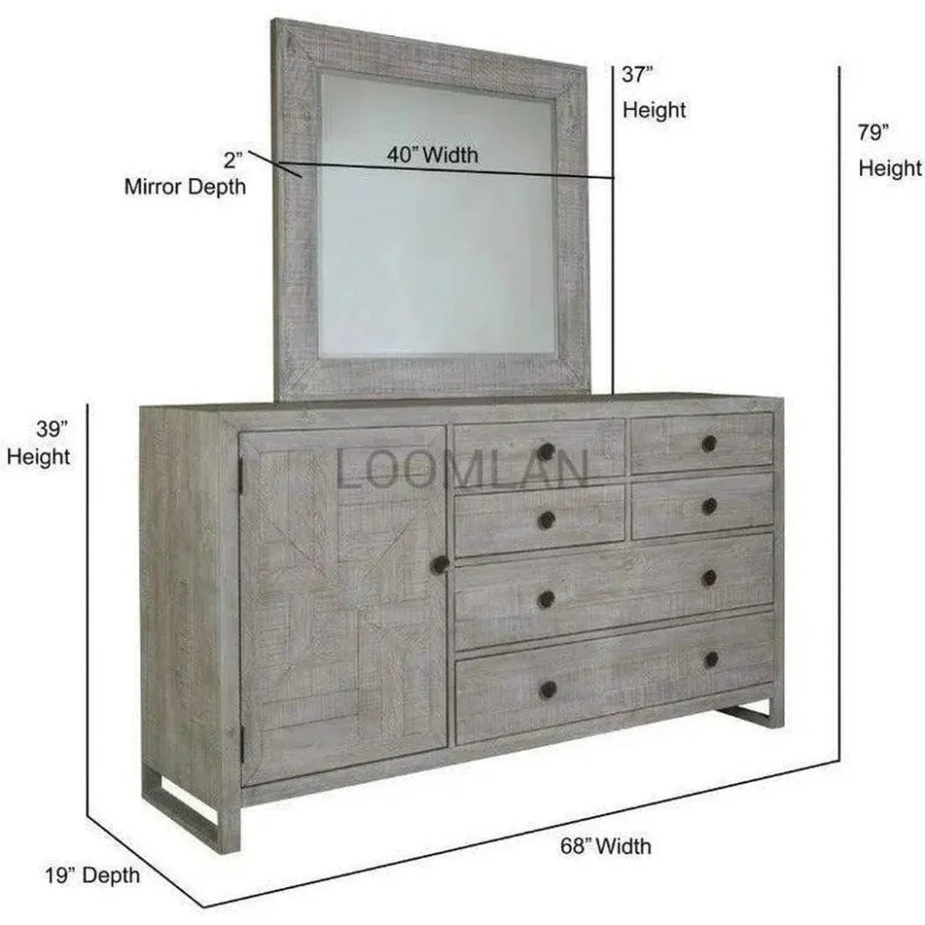 68" Reclaimed Pine Wood Serenity Dresser & Mirror - LOOMLAN - LOOMLAN - Dressers