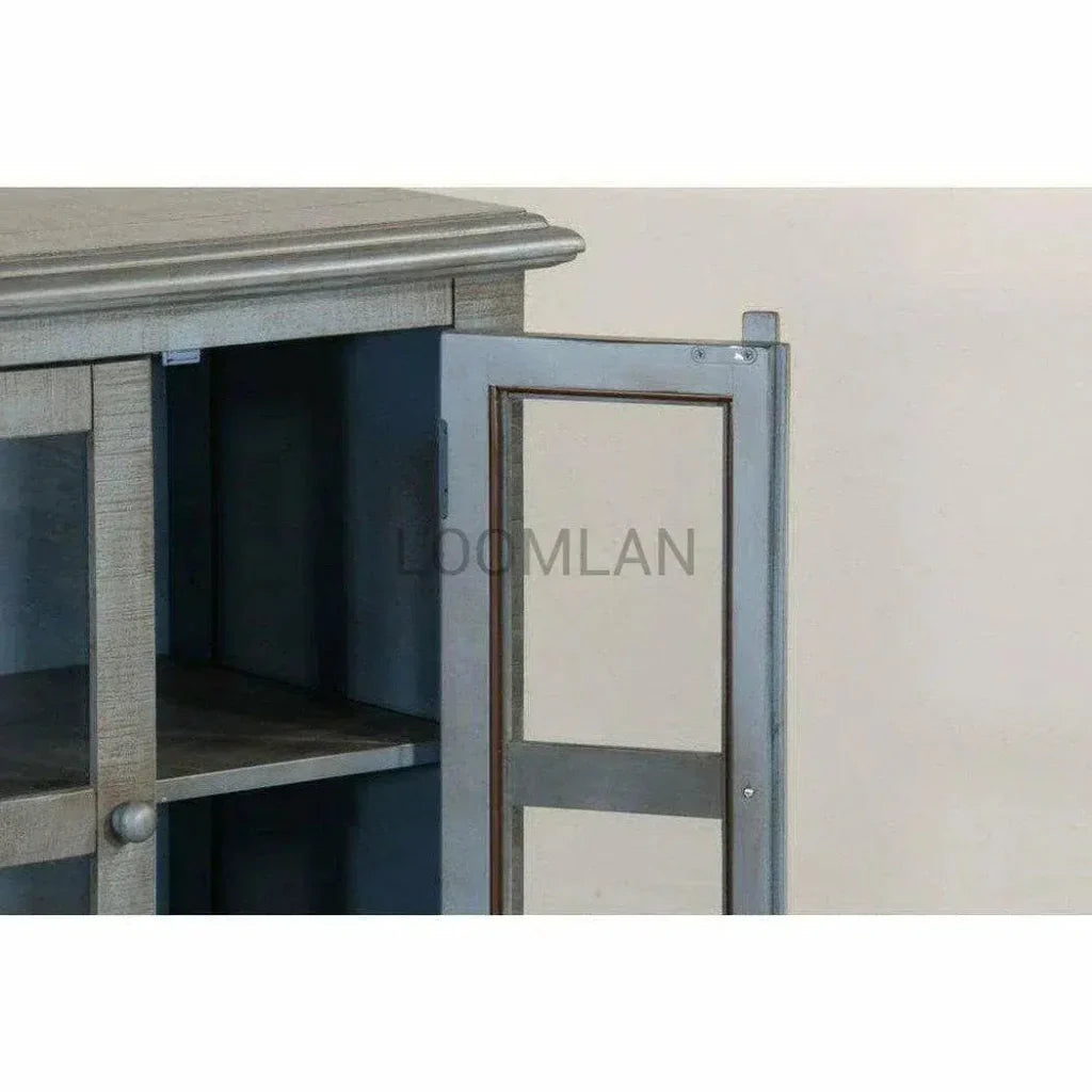 70" Blue TV Stand With Glass Doors - LOOMLAN - Sunny D - TV Stands & Media Centers
