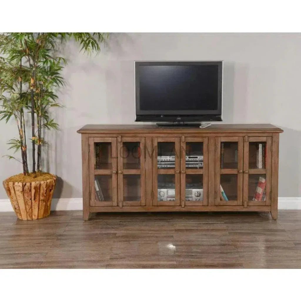 70" Brown TV Stand Glass Doors - LOOMLAN - Sunny D - TV Stands & Media Centers
