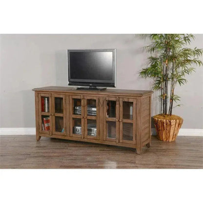 70" Brown TV Stand Glass Doors - LOOMLAN - Sunny D - TV Stands & Media Centers