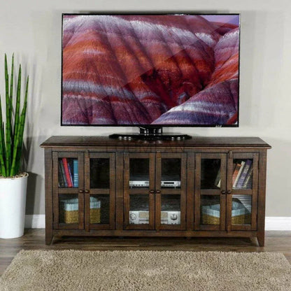 70" Wood Brown TV Stand Glass Doors - LOOMLAN - Sunny D - TV Stands & Media Centers