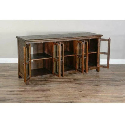 70" Wood Brown TV Stand Glass Doors - LOOMLAN - Sunny D - TV Stands & Media Centers