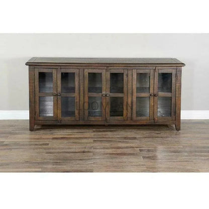 70" Wood Brown TV Stand Glass Doors - LOOMLAN - Sunny D - TV Stands & Media Centers