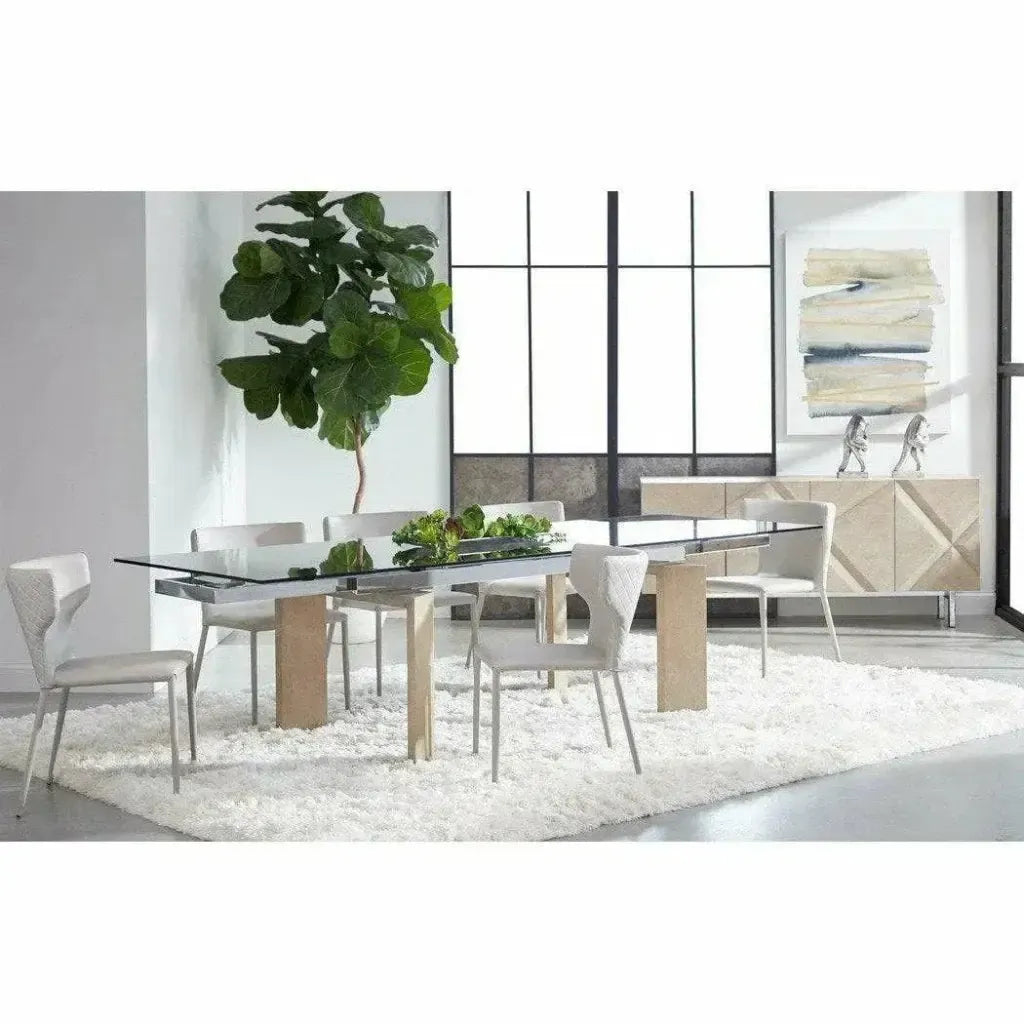 71-106" Extendable Glass Top Dining Table-Dining Tables-Essentials For Living-LOOMLAN